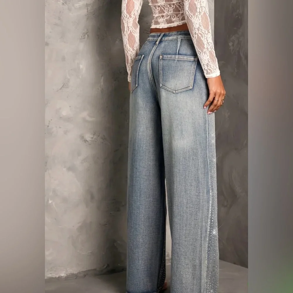 Rhinestone Embellished Jeans. Blue. Size Small. NWT. - Picture 2 of 4